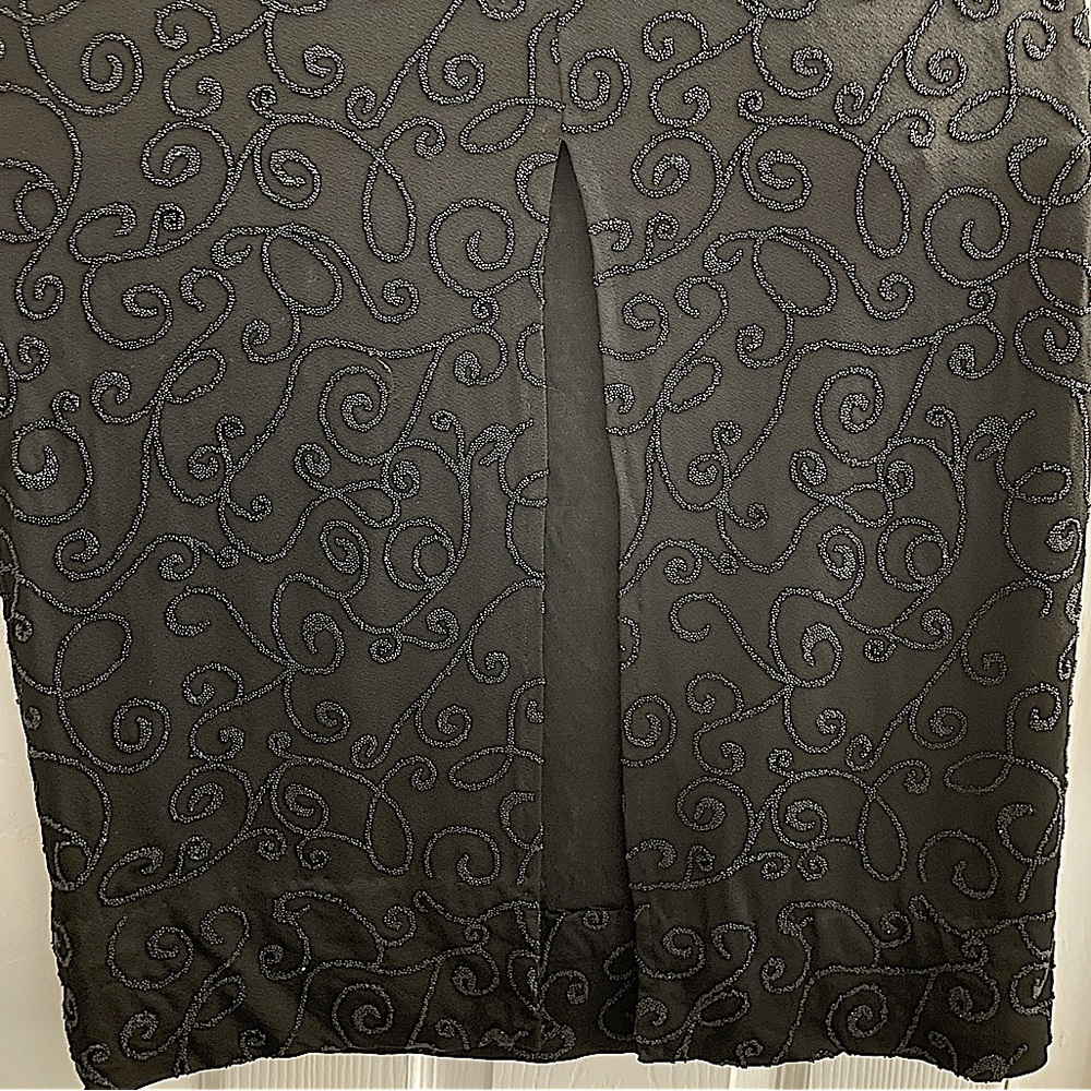 VINTAGE Bari Jay Black Evening Beaded Slit Gown Strapless Dress - Picture 6 of 6